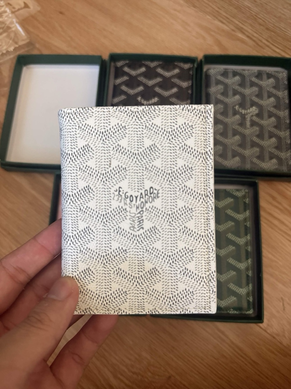 Goyard White and Gray Card Holder with Chevron Motif